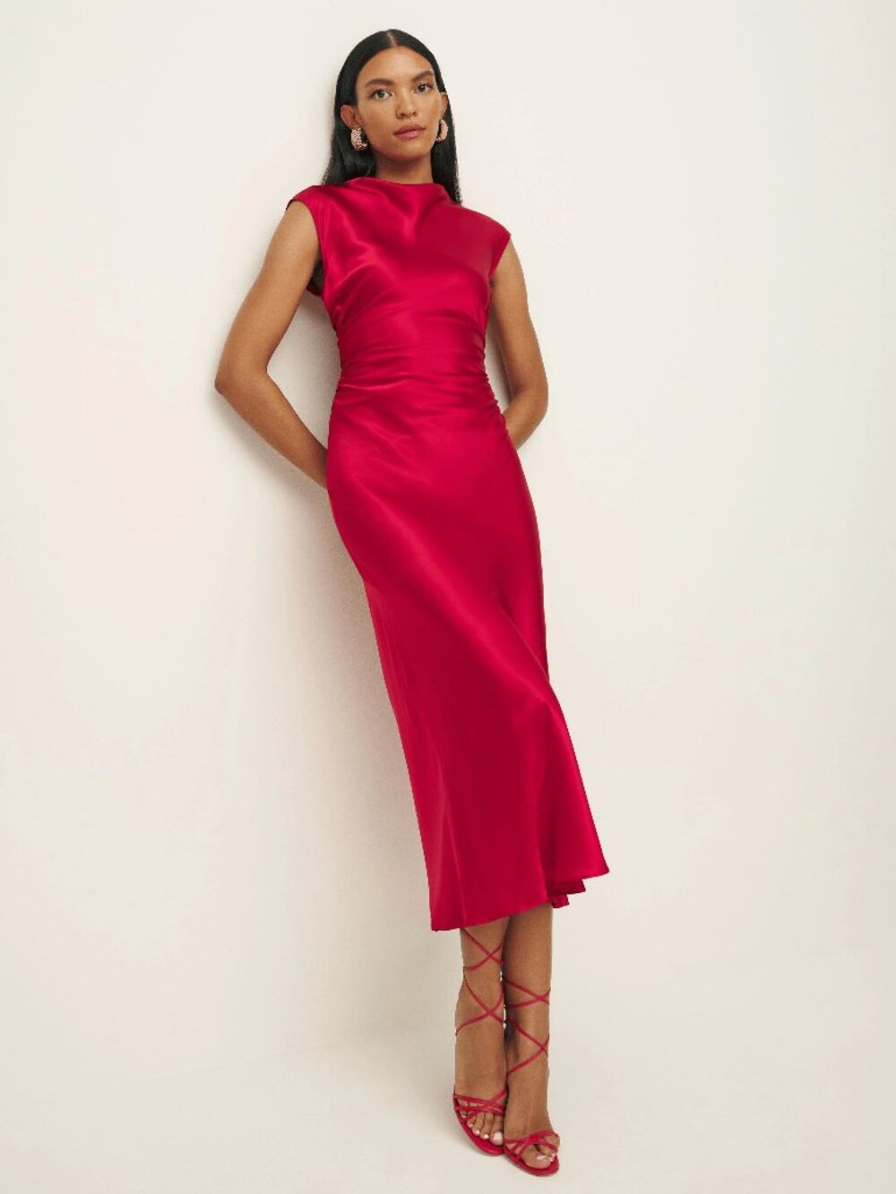Reformation Silk Midi Veida Dress in Lipstick (Red)